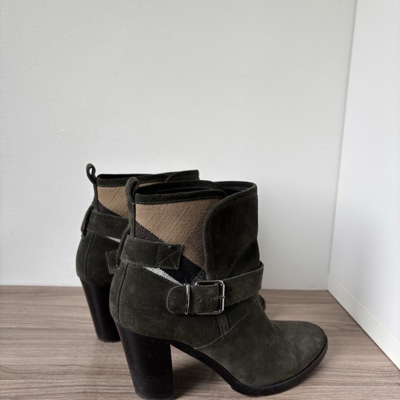 Burberry Ankle Boots Suede Chunky Heel Boots Green - Nova Check Plaide Sz 10 us - Picture 6 of 11